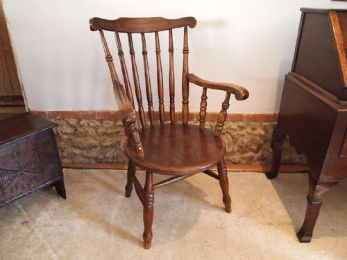 Chair Victorian Windsor Penny Seat Armchair Solid Elm Seat C1880