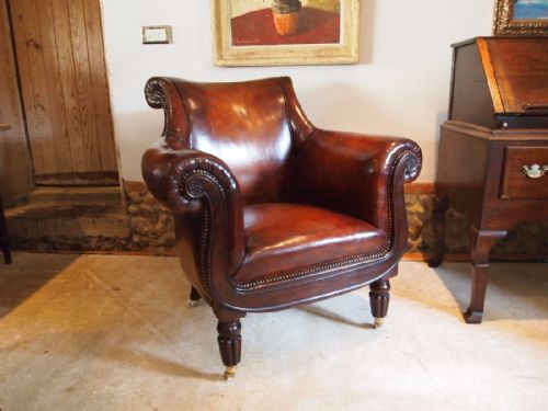 fig 2. Chair fine William IV Chestnut leather armchair c1830