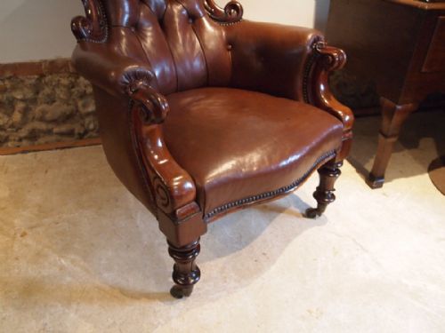 fig 1. Armchair Victorian Walnut and Leather library chair c1860