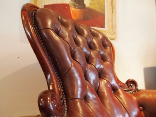 fig 2. Armchair Victorian Walnut and Leather library chair c1860