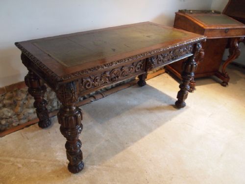 fig 1. Desk Victorian carved Oak Edwards and Roberts c1880