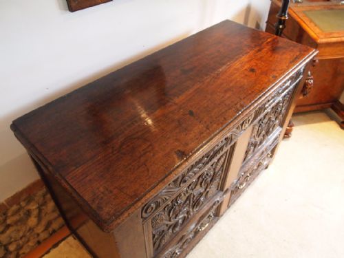 fig 1. Chest mule coffer blanket box carved Oak c1720