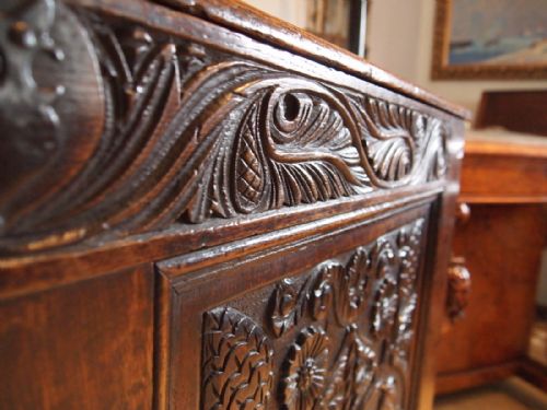 fig 2. Chest mule coffer blanket box carved Oak c1720