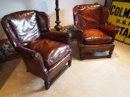 fig 2. Chairs pair of fine leather Edwardian club armchairs c1910