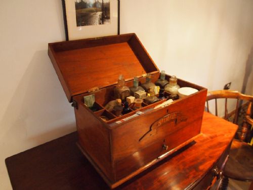 fig 1. Apothecary chest Victorian Mahogany later used on St David ship WW1 c1880