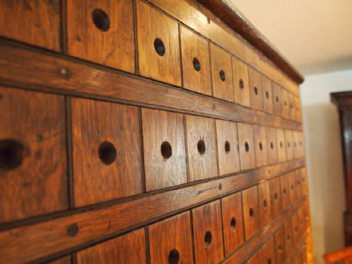 fig 1. Chest of drawers railway GER luggage tickets Broxbourne Oak c1890