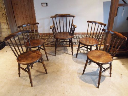 fig 2. Chairs set of 5 Victorian penny seat kitchen Windsor chairs c1880