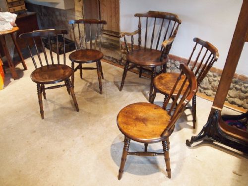 fig 3. Chairs set of 5 Victorian penny seat kitchen Windsor chairs c1880