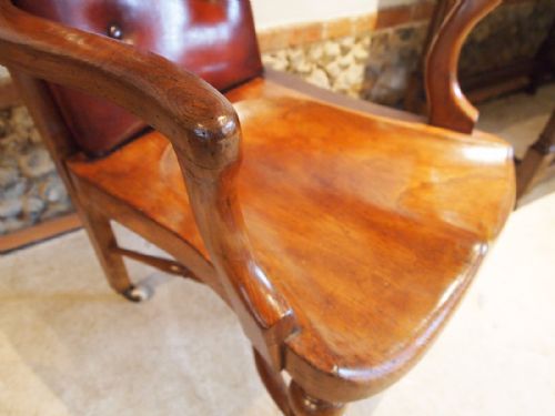 fig 3. Chair sublime Victorian Elm & leather desk or library chair c1860