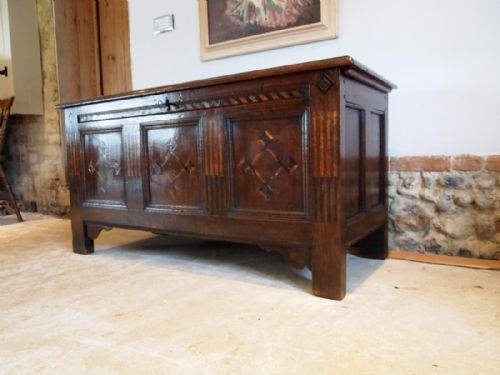 Coffer Chest Blanket Box Exceptional Inlaid Oak C1690