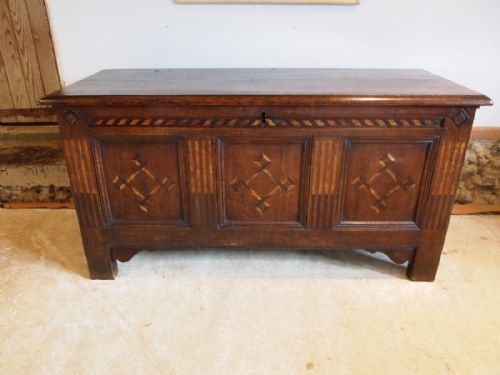 fig 1. Coffer chest blanket box Exceptional inlaid Oak c1690