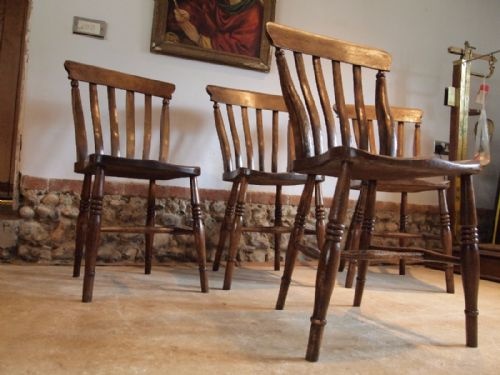 fig 1. Chairs four Victorian Windsor kitchen dining chairs c1880