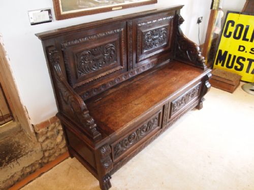 Settle Bench Pew Fine Quality Victorian Carved Oak C1880