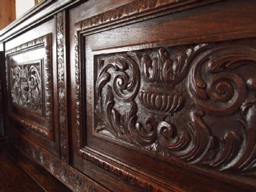 fig 2. Settle bench pew fine quality Victorian Carved Oak c1880