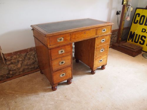 Desk Rare Military Naval Campaign Victorian Mahogany C1870