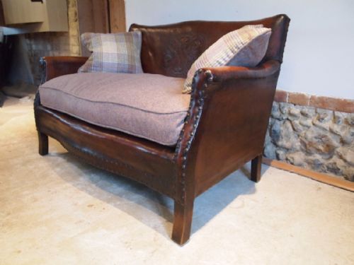 fig 2. Sofa settee Edwardian Leather club embossed c1910