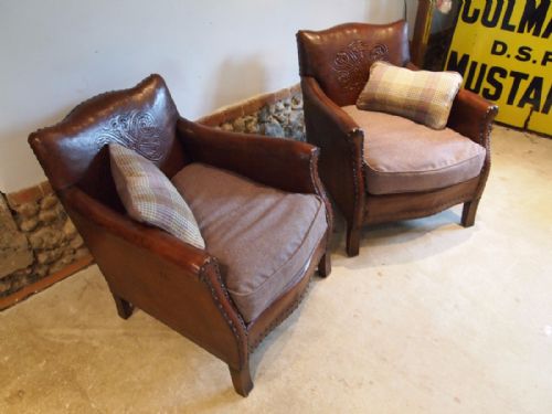 Chairs a Pair of Edwardian Leather Club Armchairs C1910