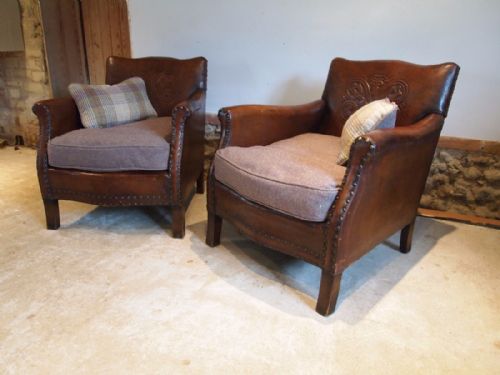 fig 2. Chairs a pair of Edwardian Leather club armchairs c1910