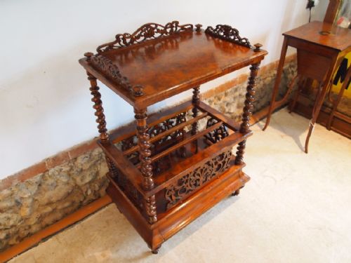 Table Canterbury Magazine Rack Victorian Burr Walnut C1860