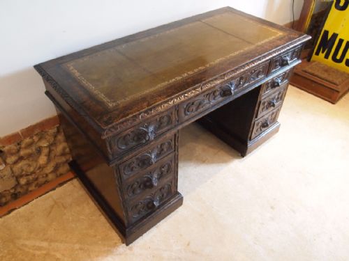 Desk Victorian Carved Oak 3 Part C1880