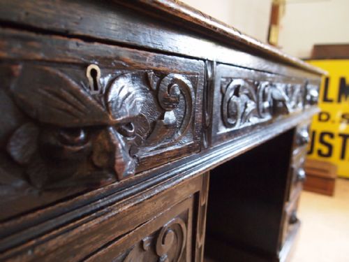 fig 1. Desk Victorian carved Oak 3 part c1880