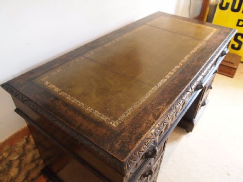 fig 2. Desk Victorian carved Oak 3 part c1880