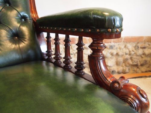 fig 1. Chair stunning Victorian Walnut and leather library armchair c1870
