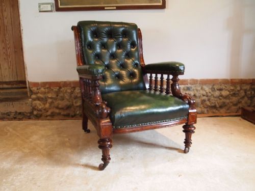 fig 2. Chair stunning Victorian Walnut and leather library armchair c1870