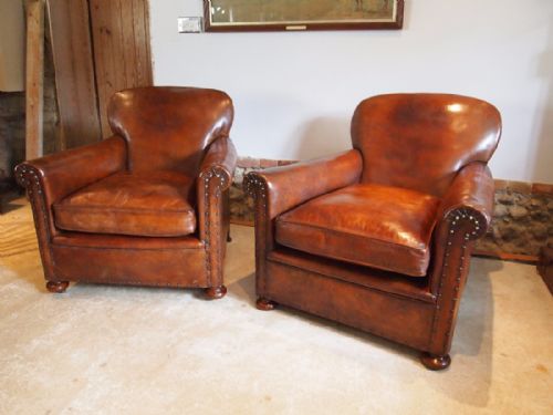 Chairs Exceptional Rare Pair of Edwardian Leather Club C1900