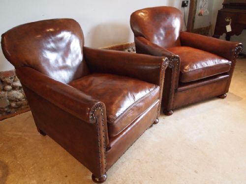 fig 1. Chairs Exceptional rare pair of Edwardian leather club c1900