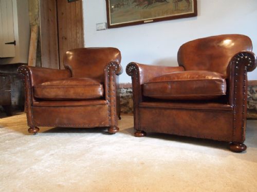 fig 2. Chairs Exceptional rare pair of Edwardian leather club c1900