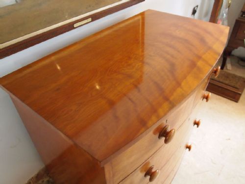 fig 1. Chest of drawers Victorian Satinwood bow front c1840