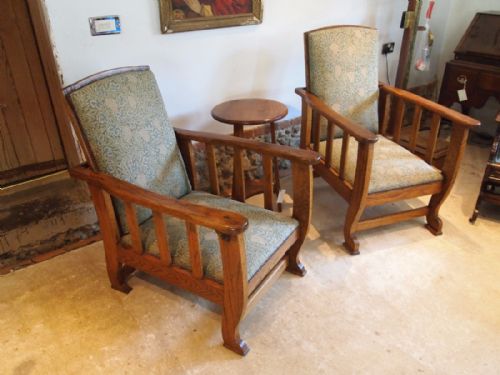 fig 1. Chairs rare pair of Arts and Crafts Oak reclining c1900