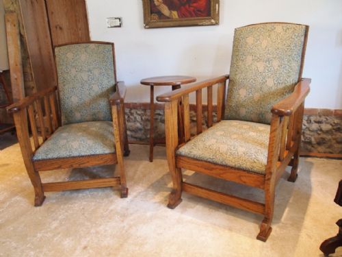 fig 3. Chairs rare pair of Arts and Crafts Oak reclining c1900