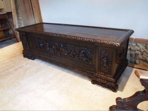 fig 1. Chest coffer Italian carved Walnut Cassone c1780