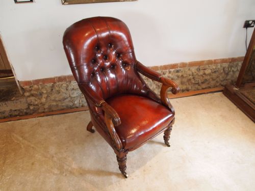fig 1. Chair fine quality William IV Oak and Chestnut leather library armchair c1835
