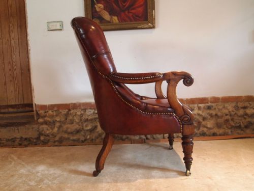 fig 2. Chair fine quality William IV Oak and Chestnut leather library armchair c1835