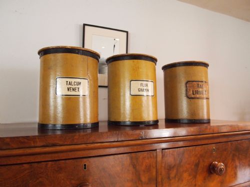 fig 2. Apothecary chemist pharmacy Swiss cannisters storage wooden c1900