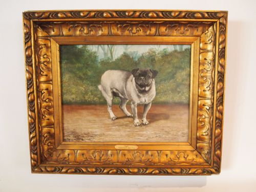 Painting Oil on Canvas Pug Dog 'Pugin' Edwardian Frank Page D1904