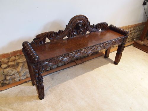 Bench Window Seat Settle Pew Victorian Carved Oak C1880