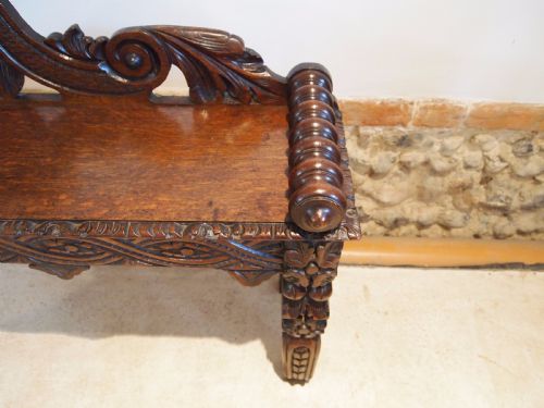 fig 1. Bench window seat settle pew Victorian Carved Oak c1880