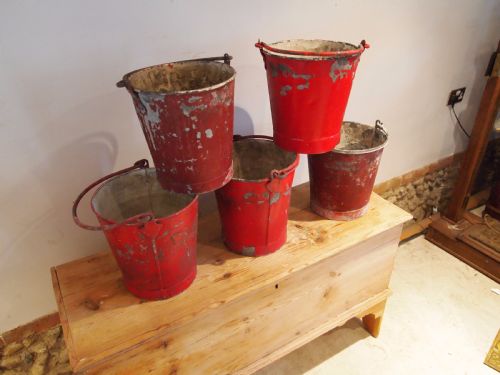 Buckets 5 Heavy Metal Galvanised Fire Buckets C1930
