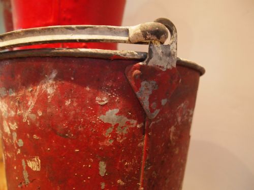 fig 1. Buckets 5 heavy metal galvanised fire buckets c1930