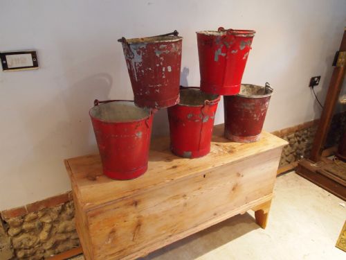 fig 2. Buckets 5 heavy metal galvanised fire buckets c1930