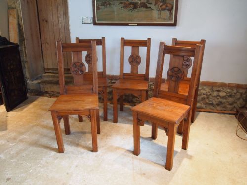Chairs Set of 5 Arts and Crafts Pitch Pine Chairs C1890