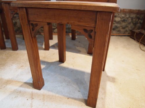 fig 3. Chairs set of 5 Arts and Crafts pitch Pine chairs c1890