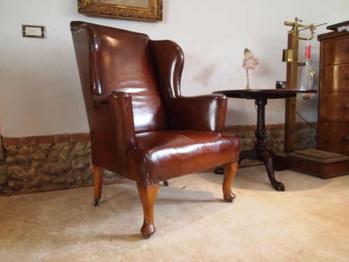 fig 2. Chair armchair fine Victorian Chestnut Leather wing back c1880