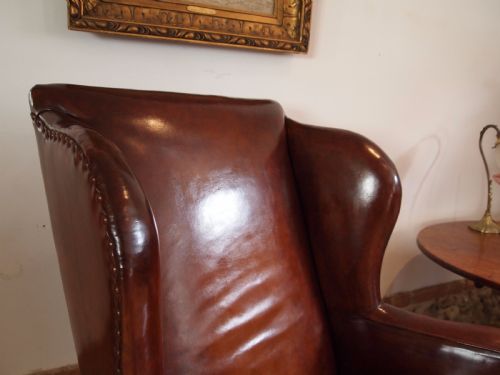 fig 3. Chair armchair fine Victorian Chestnut Leather wing back c1880