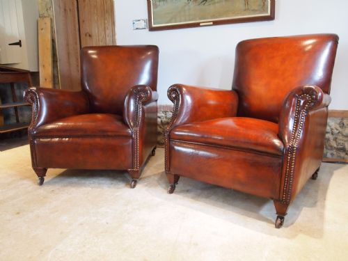 Armchairs Fine Pair of Victorian Chestnut Leather Club Chairs C1880