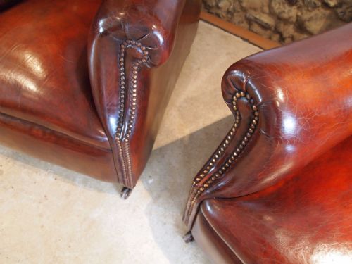 fig 1. Armchairs fine pair of Victorian Chestnut leather club chairs c1880